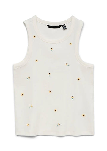 Vero Moda - Canotta Donna Naja Bianca con Stampa Sunflower