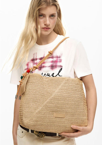 Desigual - Borsa Donna Bag Half Logo Raffia Leiria Beige