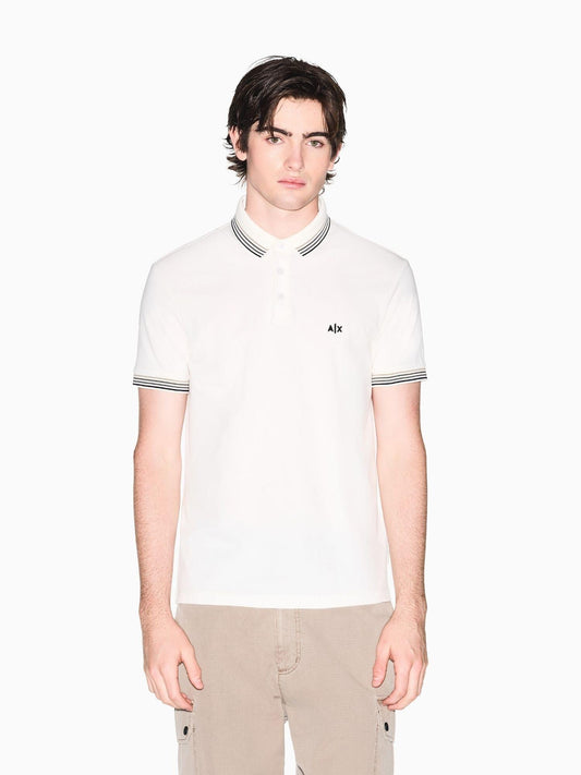 Armani Exchange Polo Uomo Bianco Crema in Piquet di Cotone Traspirante