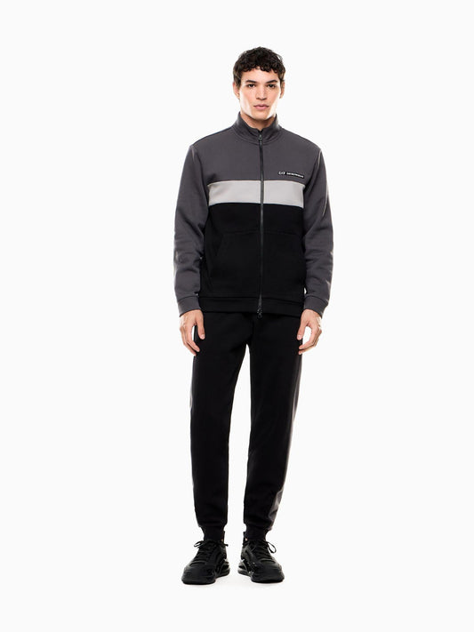 EA7 Emporio Armani Tuta Athletic Colour Block in misto cotone organico ASV Uomo Nero Asfalto