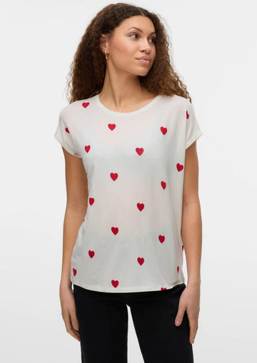 Vero Moda T-Shirt Donna Ava Bianca Cuori Rossi