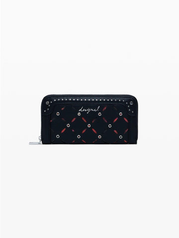 Women's Large Black Studded Perforated Wallet