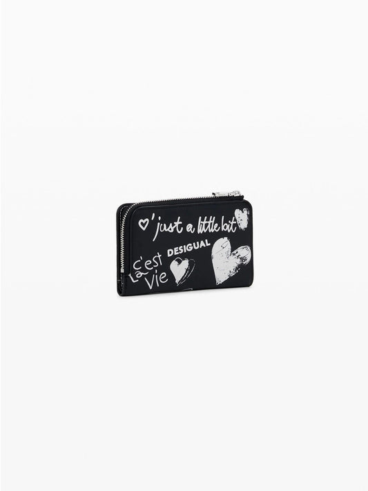 Portamonete effetto pelle graffiti medio Donna Nero