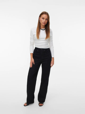 Vero Moda Jeans Donna Tessa A Vita Alta Wide Leg Fit Black Denim Leopard