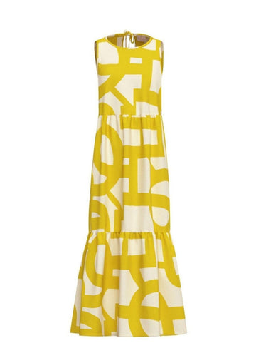 Emme Marella Vestito Donna Emmtabarin Senape Stampa Geometrica