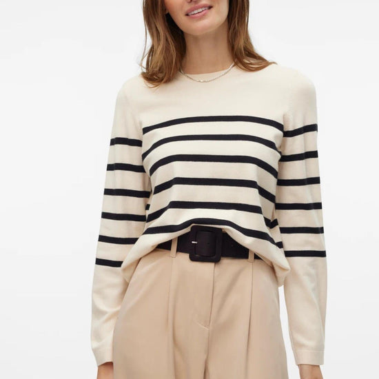 Vero Moda Maglione Donna Saba Bianco Panna A Righe Nere 10309324 Birch BLACK VERO MODA 