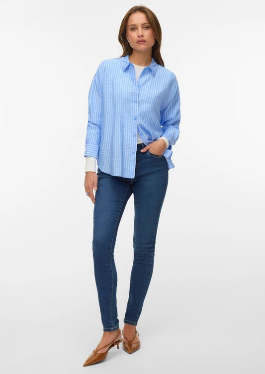 Vero Moda - Women's Kaja Blue Sandra White Striped Shirt