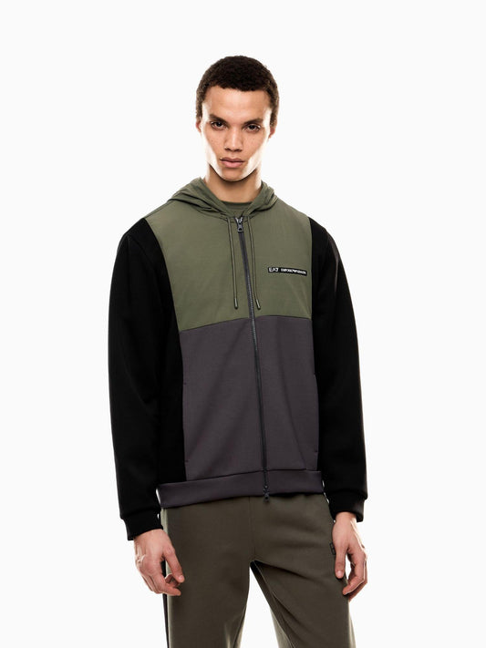 EA7 Emporio Armani Felpa con cappuccio Athletic Colour Block in nylon e misto viscosa Uomo Verde