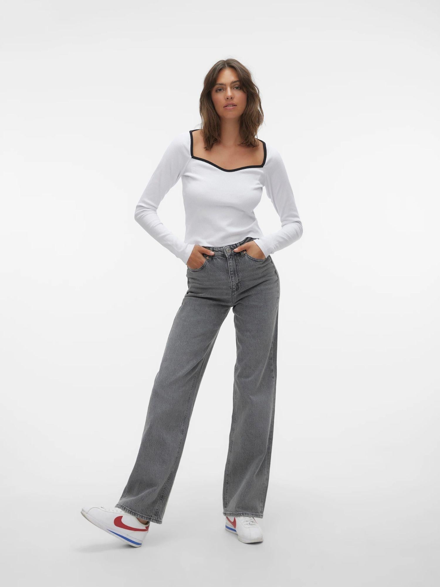 Vero Moda Jeans Donna VMTESSA a Vita Alta Wide Fit Medium Grey Denim 10287304 Medium Grey Denim VERO MODA 