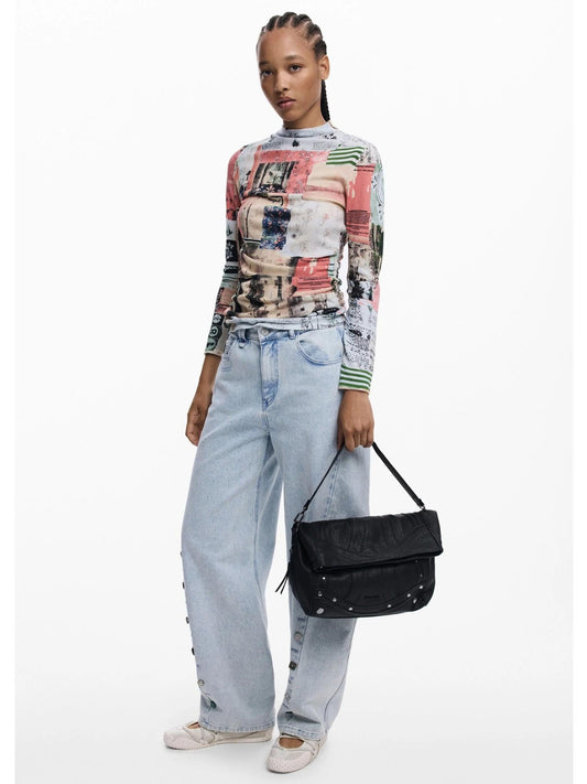 Desigual Borsa effetto pelle ricamata media Donna Nero