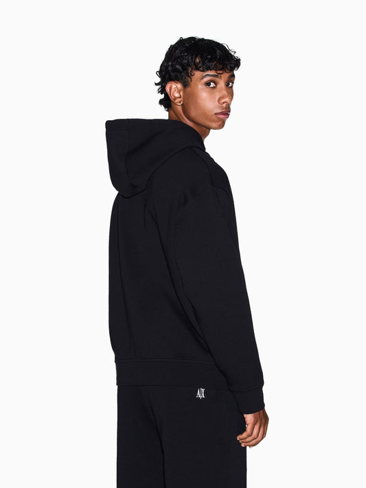 Armani Exchange Felpa con cappuccio e zip con logo ricamato Uomo Nero