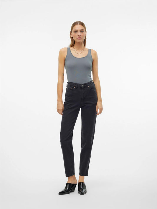 Jeans Donna Tessa A Vita Alta Mom Fit Dark Grey Denim