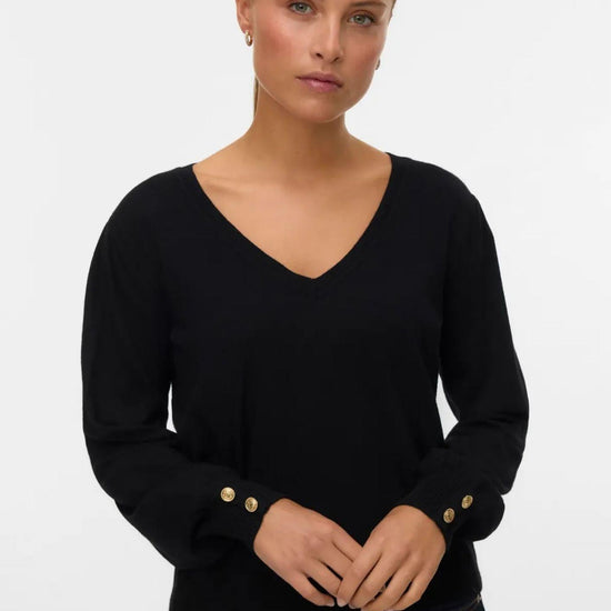 Vero Moda Pullover Donna Hollycaris Nero 10310578 Black W. GOLD BUTTONS VERO MODA 
