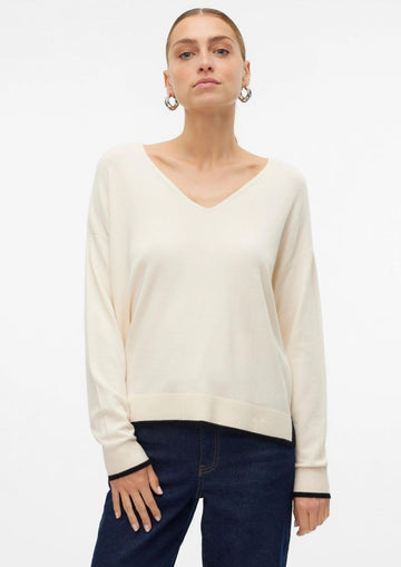 Vero Moda Women's Breeze Sweater in Cream White with Black Details