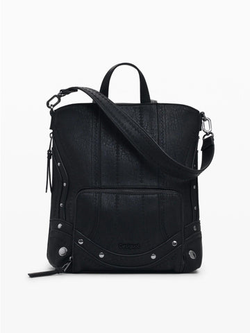 Zaino effetto pelle patch piccolo Donna Nero