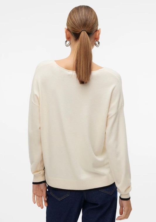 Vero Moda Maglione Donna Breeze Bianco Panna Con Dettagli Neri
