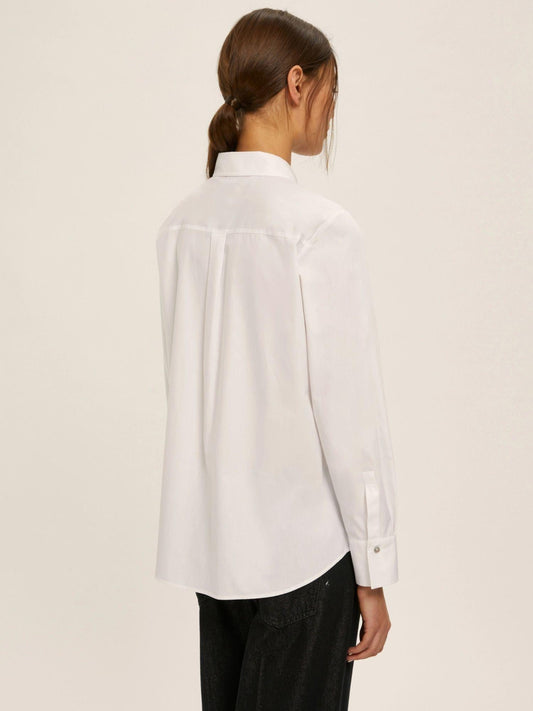 Emme Marella Women's Valda White Poplin Shirt with Pearl and Rhinestone Details