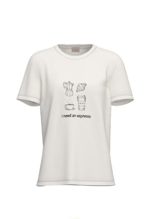 Emme Marella - Women's White Neck T-shirt Espresso Print