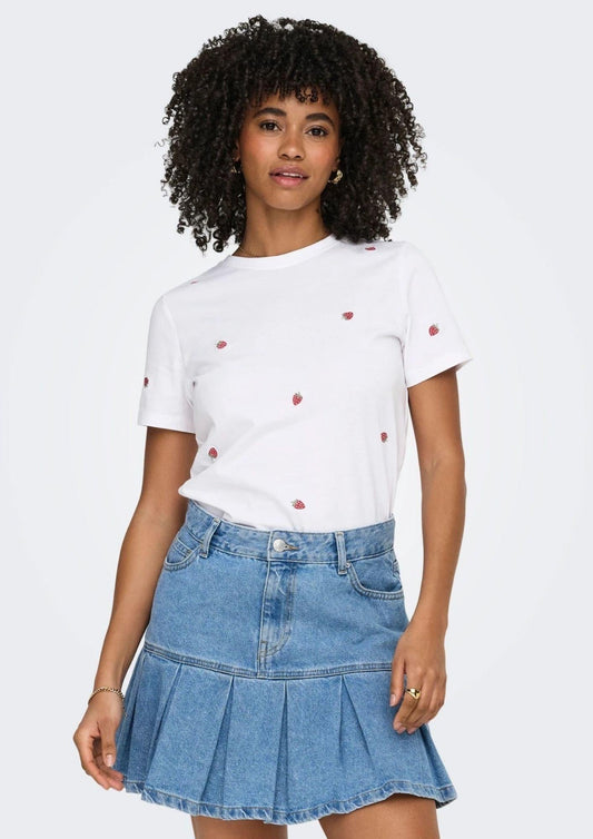 Only - Women's Ketty White T-Shirt with Strawberries
