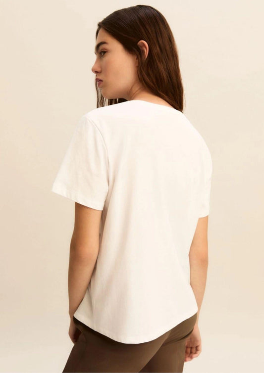 Emme Marella - Women's White T-Shirt with Pink Foulard Print