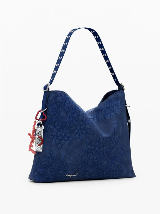 Borsa a spalla media con rilievo mandala Donna Blu
