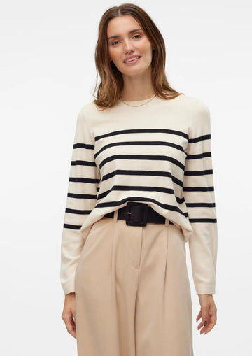 Vero Moda Maglione Donna Saba Bianco Panna a Righe Nere