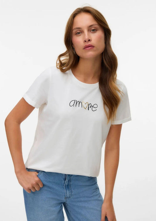Vero Moda - Women's Ikami White Jumper with Love Print
