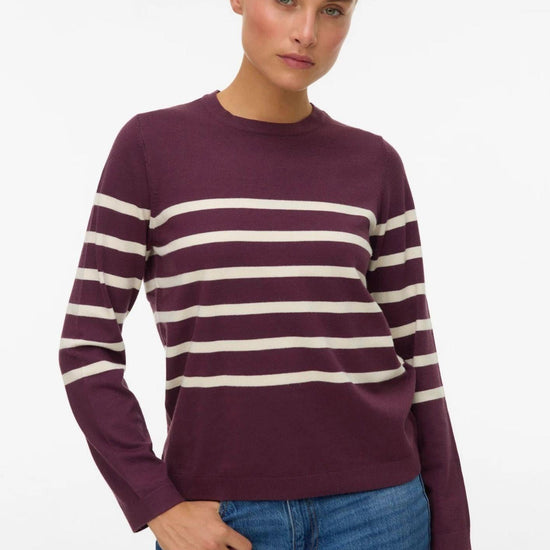 Vero Moda Pullover Donna Saba Bordeaux Strisce Bianche 10309324 Winetasting BIRCH VERO MODA 