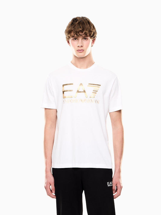 EA7 Emporio Armani T-shirt Logo Series in cotone con maxi logo Uomo Bianco