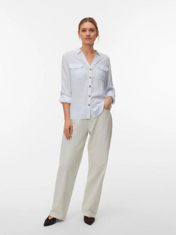 Vero Moda - Camicia Donna Brunnera Blue Snow White bumpy