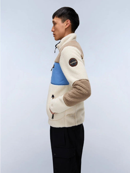 Napapijri Felpa in Pile con Zip Uomo Yupik Multicolour