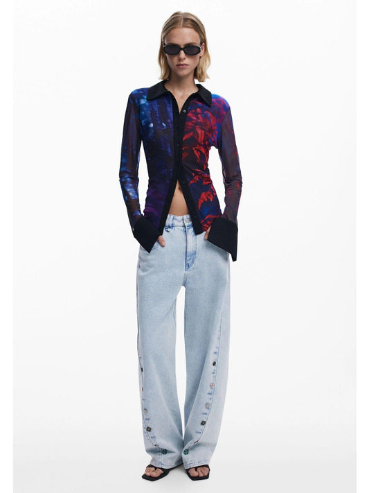 Desigual Maglietta abbottonata in chiffon Donna Nero