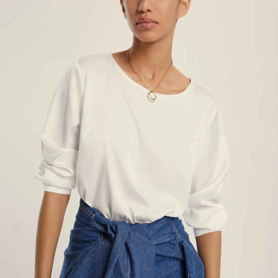 Emme Marella Blusa in raso stretch Madera Donna Bianco 2525116041200 001 EMME MARELLA 