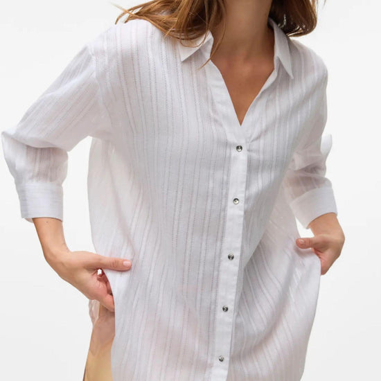 Vero Moda Camicia Donna VMOLLA Maniche 3/4 Bright White con Filo Lurex Argento 10329382 Bright White VERO MODA 