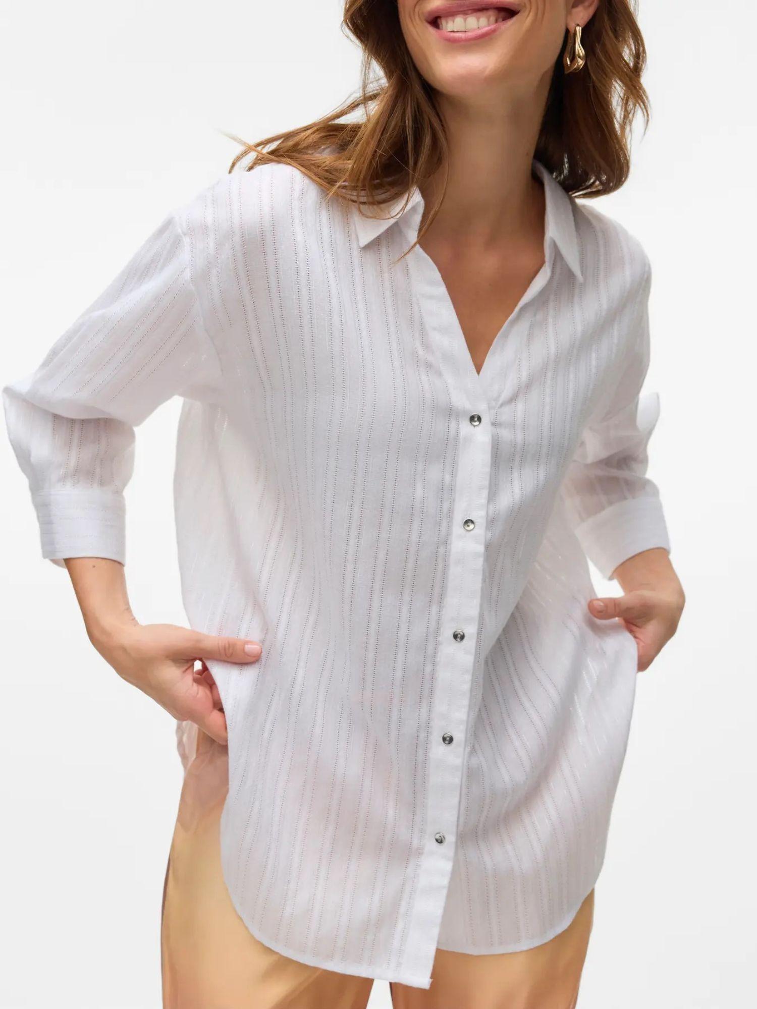 Vero Moda Camicia Donna VMOLLA Maniche 3/4 Bright White con Filo Lurex Argento 10329382 Bright White VERO MODA 