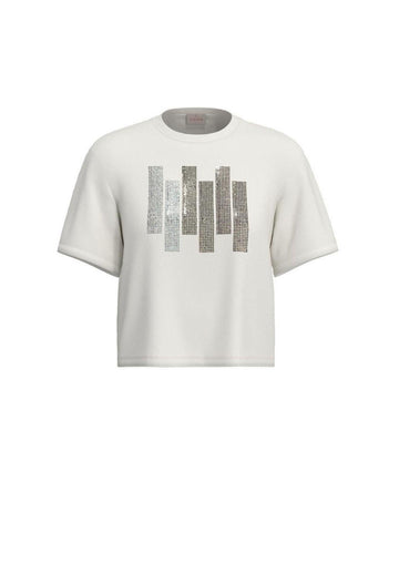 Emme Marella T-Shirt Donna Emmtessile Bianca Stampa Hotfix Oro