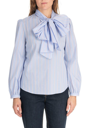 Camicia Donna Azzurra Dettagli Rossi