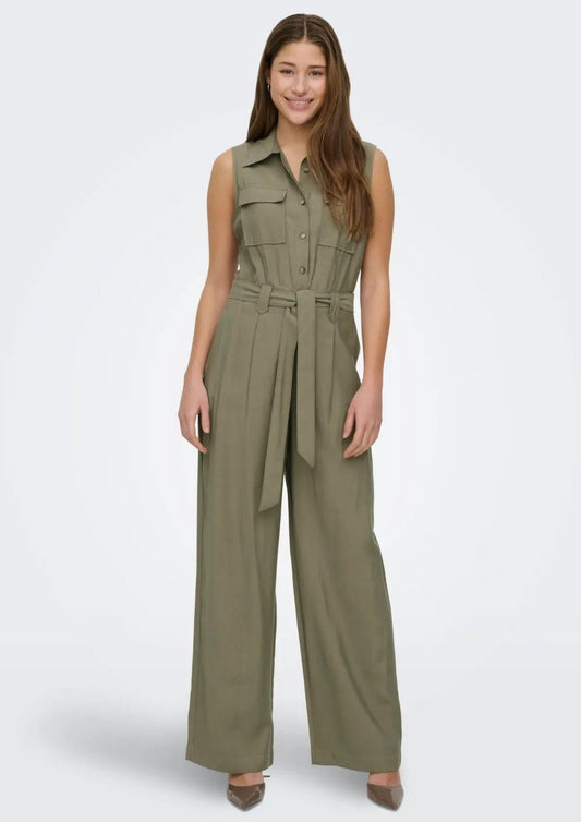 Women's Green Canvas Jumpsuit