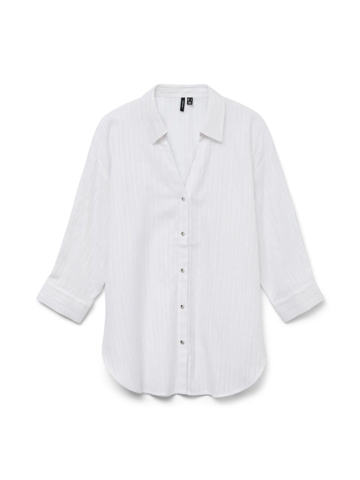 Vero Moda Camicia Donna VMOLLA Maniche 3/4 Bright White con Filo Lurex Argento 10329382 Bright White VERO MODA 