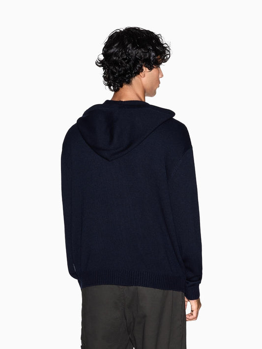 Maglione Uomo con cappuccio a blocchi Chocolate Melange Deep Navy