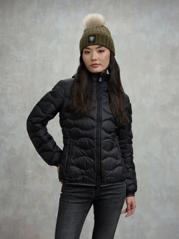 Blauer Camelia Women's Down Jacket in Black with Beige Interior