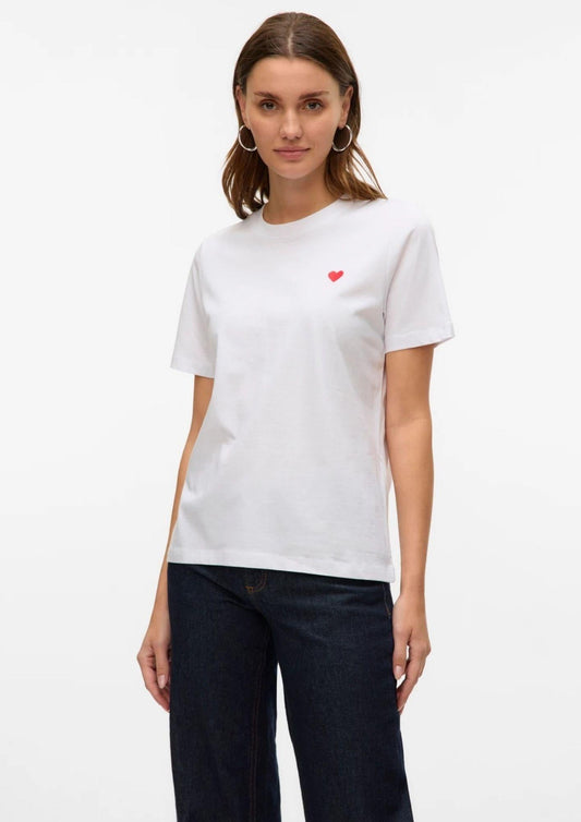 Vero Moda Women's T-Shirt Paulina White with Red Heart