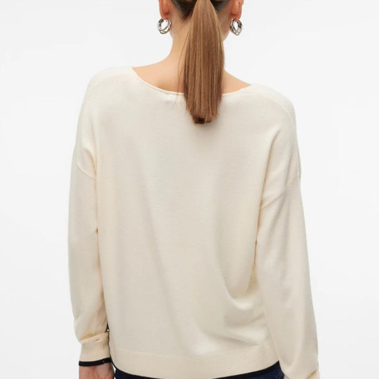 Vero Moda Maglione Donna Breeze Bianco Panna Con Dettagli Neri 10311090 Birch W. BLACK CONTRAST VERO MODA 