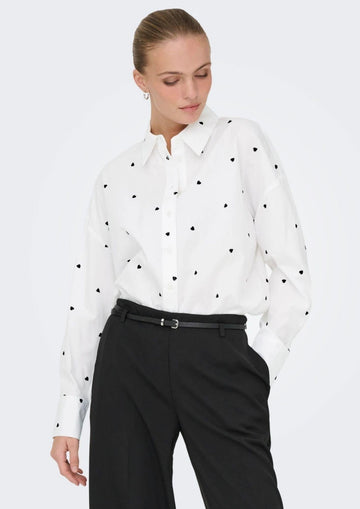 Jacqueline De Yong Camicia Donna Nelly Bianca Cuori Neri