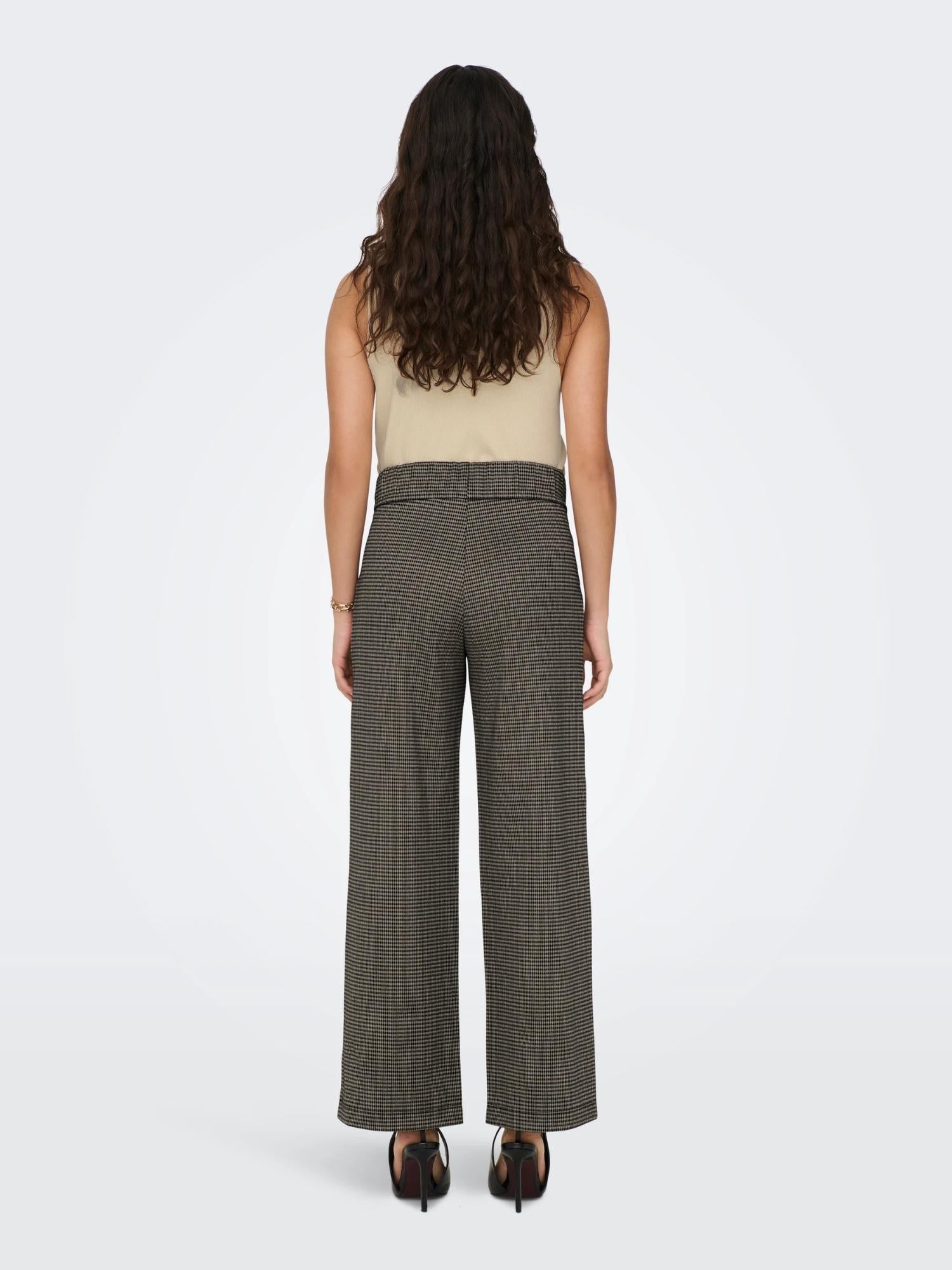 Jacqueline De Yong JDYGEGGO Wide Leg Fit Pantaloni Donna Cobblestone 15242797 Cobblestone MINI CHECK JACQUELINE DE YONG 