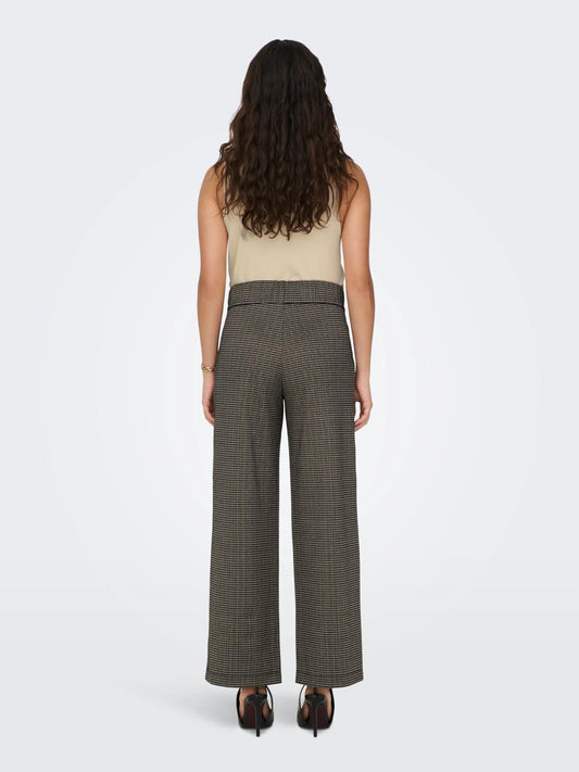 Jacqueline De Yong JDYGEGGO Wide Leg Fit Pantaloni Donna Cobblestone 15242797 Cobblestone MINI CHECK JACQUELINE DE YONG 