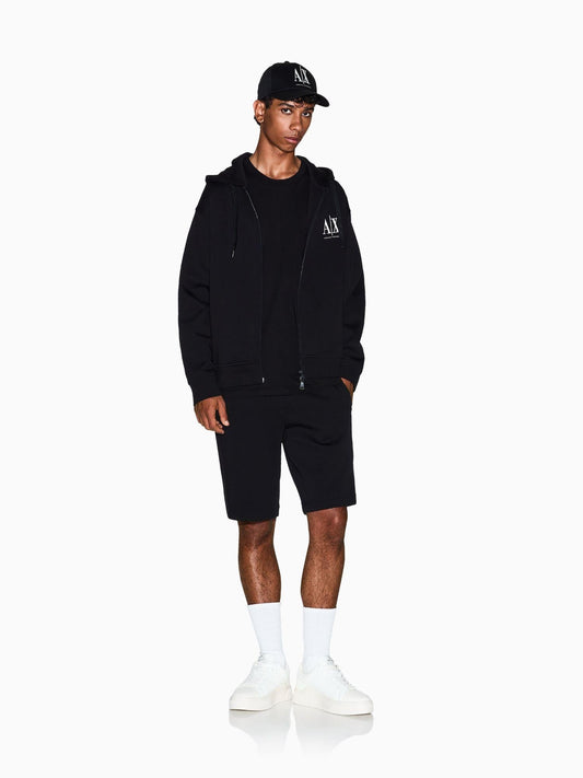 Felpa con cappuccio e zip con logo ricamato Uomo Nero