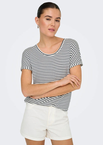 Jacqueline De Yong Top Donna Sissi Bianco e Blu