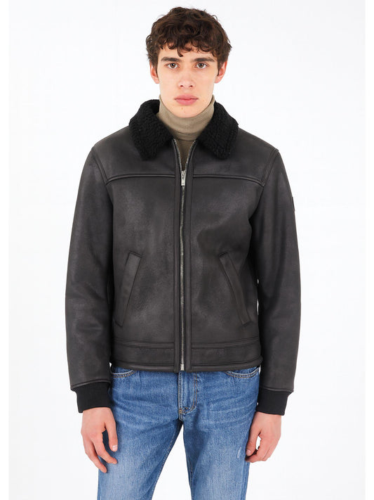 MClassics Men's Black Shearling Aviator Winter Jacket