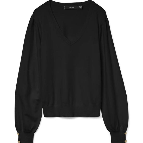 Vero Moda Pullover Donna Hollycaris Nero 10310578 Black W. GOLD BUTTONS VERO MODA 